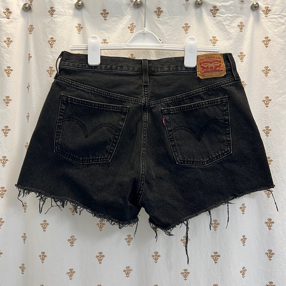 Vintage 501 Black Denim Levi High Waisted Button-up Shorts